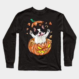 Boston Terrier In The Pumpkin tshirt halloween costume funny gift t-shirt Long Sleeve T-Shirt